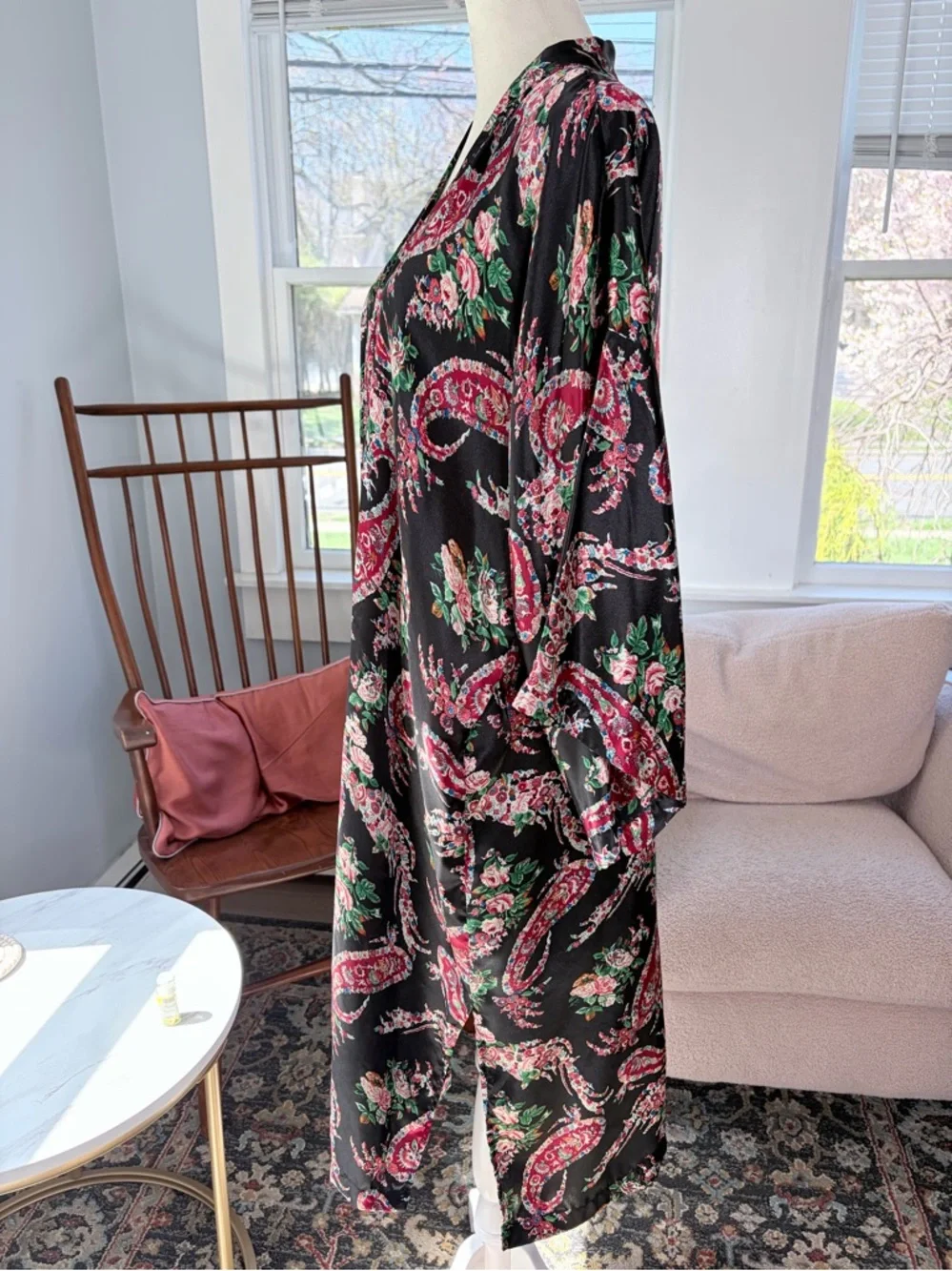Vintage Victoria's Secret Black Paisley Floral Kimono OS - Picture 5 of 7